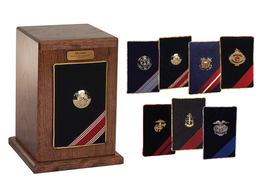 Military Wood Urn with Military Branch Emblem